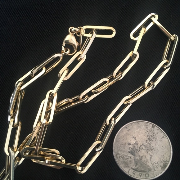 14k gold paperclip chain link necklace 18" - Picture 3 of 12